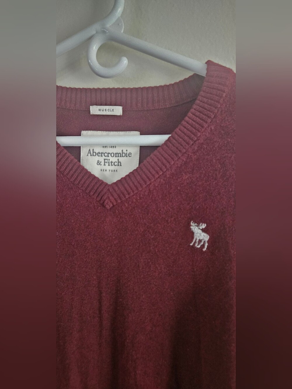 Abercrombie & Fitch Men's V-Neck Sweater in Deep Burgundy. Office, Fall, Career